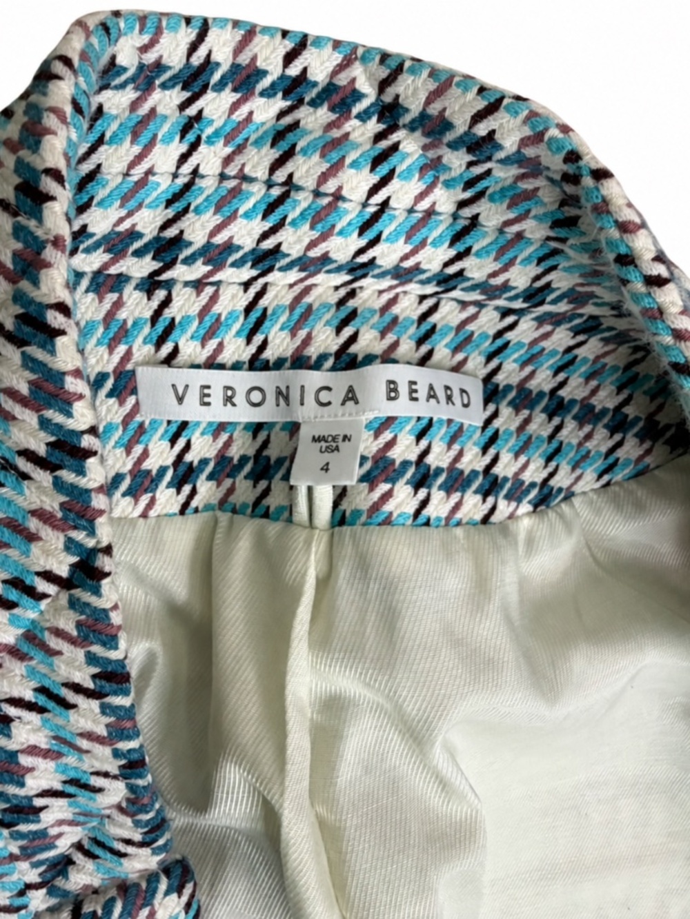 $650 Veronica Beard Farley Dickey Blazer Turquoise Multi Linen Size 4 - Picture 11 of 13